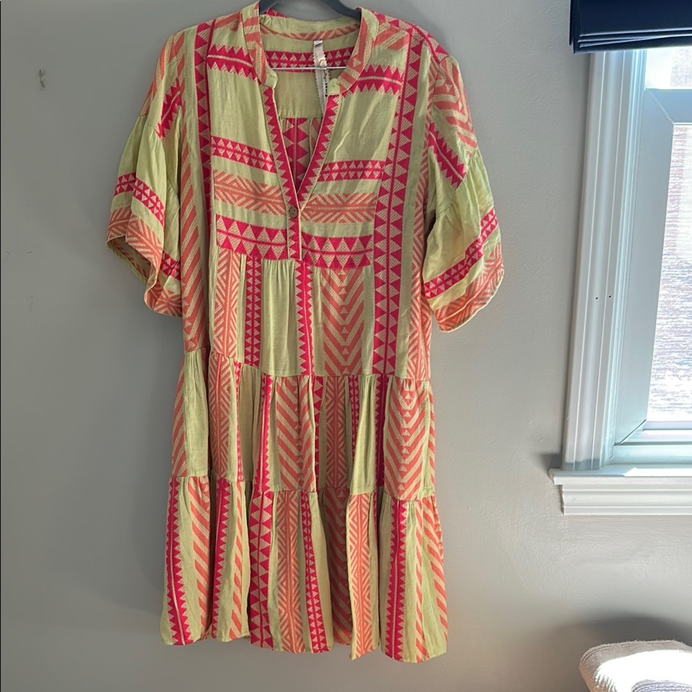Uncle Frank Embroidered Kaftan Style Midi Dress, Sz S